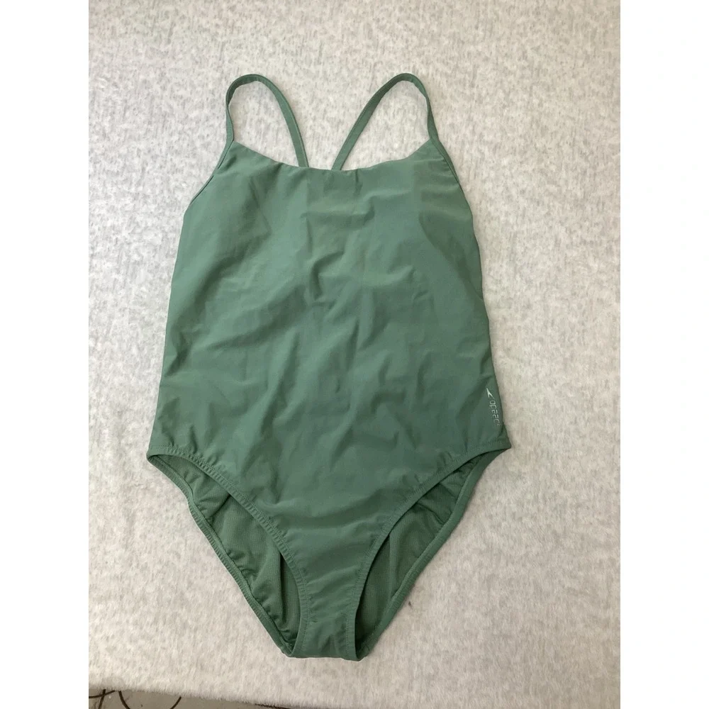 Speedo Womens Solid Racerback One Piece Swimsuit Sage Green XL 8003905- RETAGGED